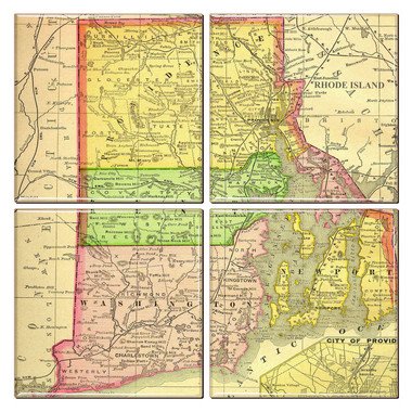 Rhode Island Coaster of Vintage Map (Set of 4)