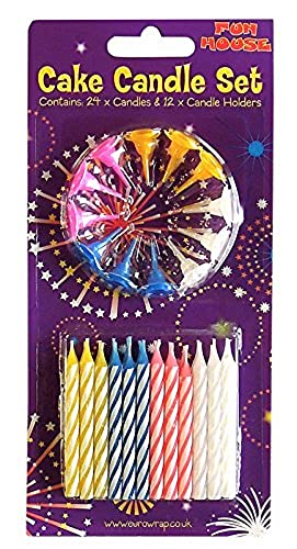 Eurowrap 6846-CCC - Un Lot De 24 Bougies D'Anniversaire + 12 Porte-Bougies - Couleurs Assorties :...