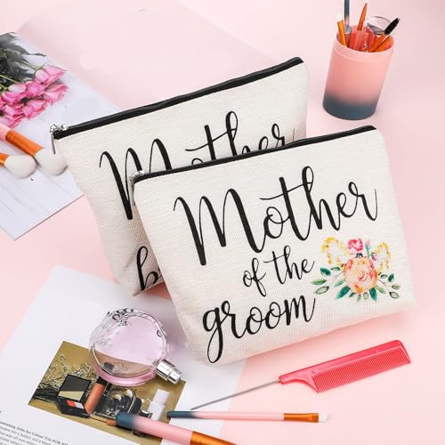 Weewooday 2 Pack Mother of the Groom and Bride Gifts Makeup Bags Floral Canvas Cosmetic Travel Toiletry Bag for Mom Mother in Law Wedding Engagement Gift4