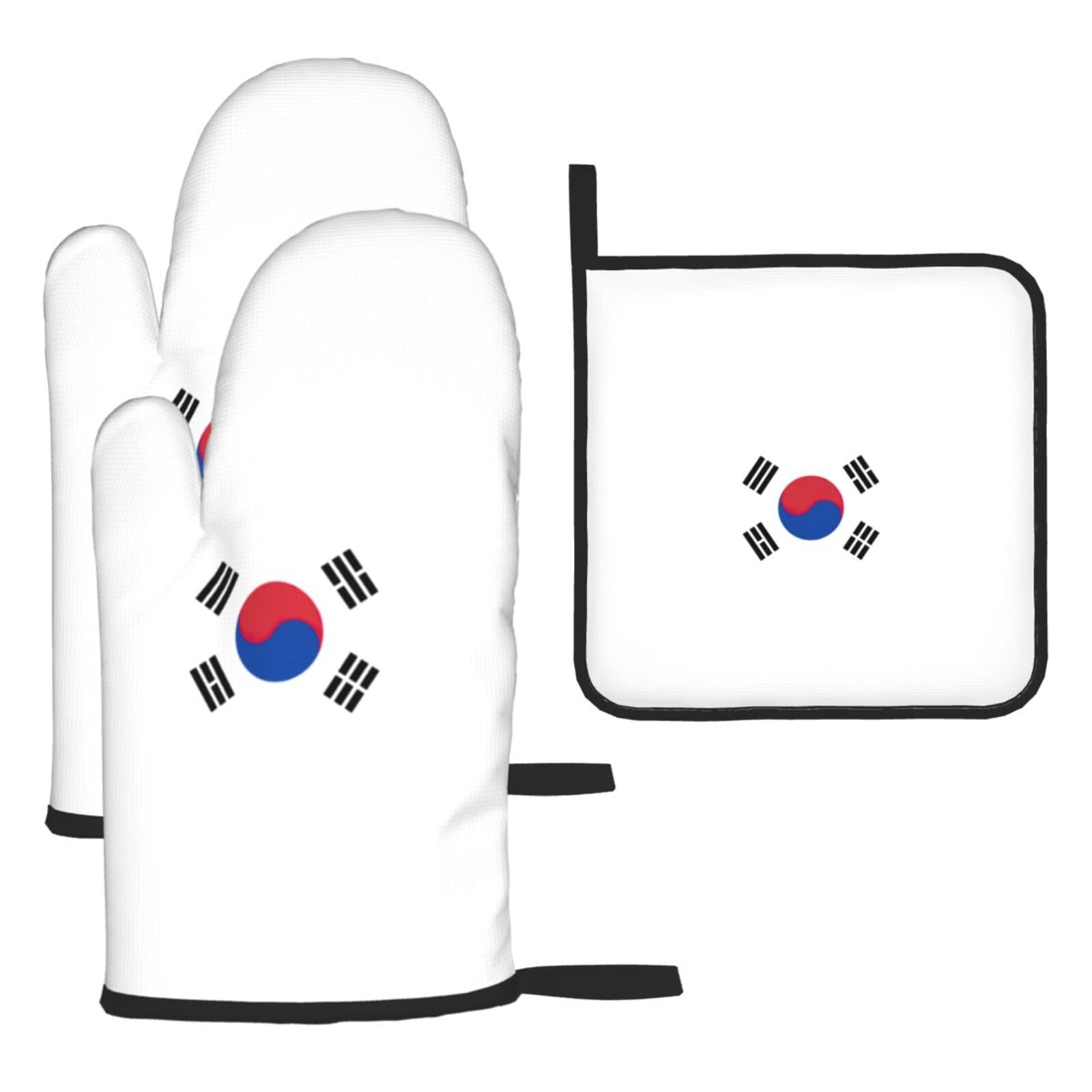 Flag Of Republic Of Korea Print Oven Kitchen Gloves For Baking Outdoor Grilling Home Use Mitts Microwaving Bbq