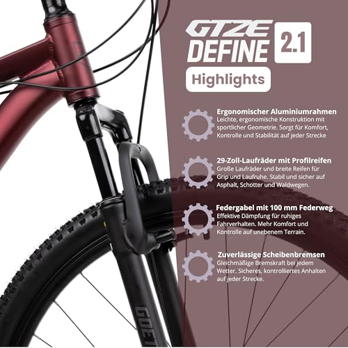 Goetze Define 2.1 Hardtail MTB, 29 Zoll Laufräder, 19 Zoll Aluminiumrahmen, doppelte Scheibenbremsen, 24-Gang Shimano Altus, Federgabel 100 mm