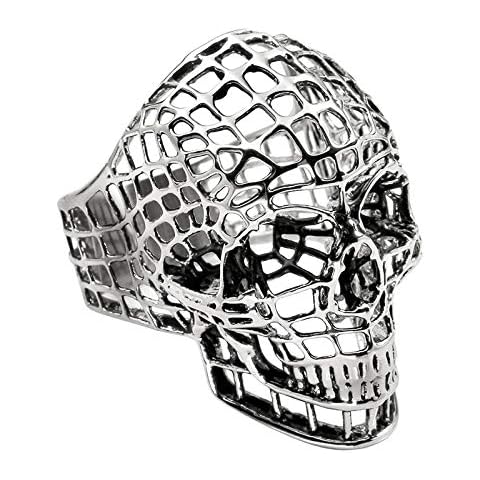 Deyatt Skeleton Head Vintage Punk Gothic Skull Men's Ring 925 Sterling Silver Plated Skeleton Head Biker Rings for Men, Sterling Silver Plated, n Cover