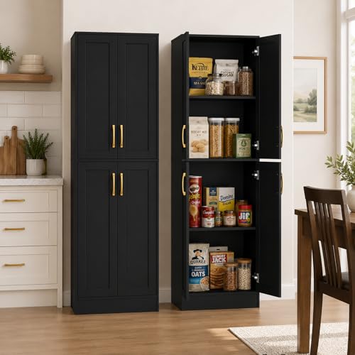Image of GAGAIA Kitchen Pantry Storage Cabinet with Doors, 67" Tall Freestanding Pantry Cabinet with Adjustable Shelves, Black Kitchen Storage Cabinet for Dining Room, Pantry, Laundry Room (Black)