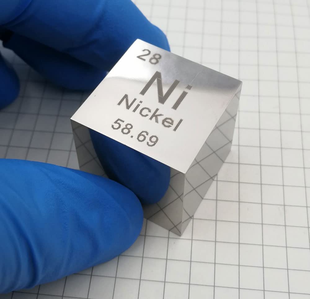 AXILA High Purity Metal Cube, 6 Surfaces Mirror Grade Polished, 1 Pcs, 1inch Each Side, Periodic Table of Elements Sample, Al/Ti/W/Ni/C/Cr/Ni/etc. Target Material, Collection, Gift (Nickel-Ni)