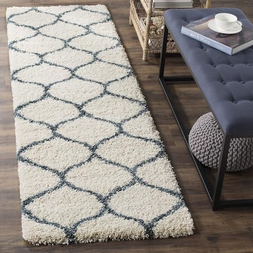Image of Carpet for Hallway, Kitchen, and Modern Interiors, Cozy Shag Runner for Living Room, Entryway & Office Decor Size 1.5x3 feet Ivory Blue M
