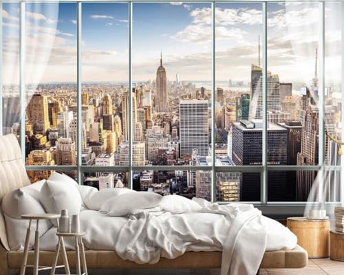 LGLLDF City Skyline 3D not self-Adhesive Wallpaper, Creative Fake Windows