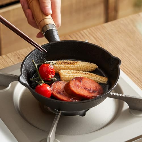 Casserole en fonte noire compacte manche bois pot beurre mini