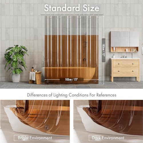 Image of AmazerBath 100% EVA Shower Curtain Liner, 72 x 72 Inches Heavy Duty Shower Curtain and Liner 2-in-1 with 3 Clear Stones and 12 Brass Grommets, Color Block Soft Shower Liner - Gray & Amber