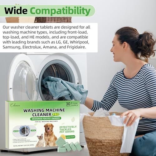 Calvana (30-Pack) Washing Machine Cleaning Tablets, Formulated for Pet Owners, Washer Cleaner, for Front-Loaders, Top-Loaders, HE Machines, Easily Removes Residue, Septic Safe, Over a 12-Month Supply