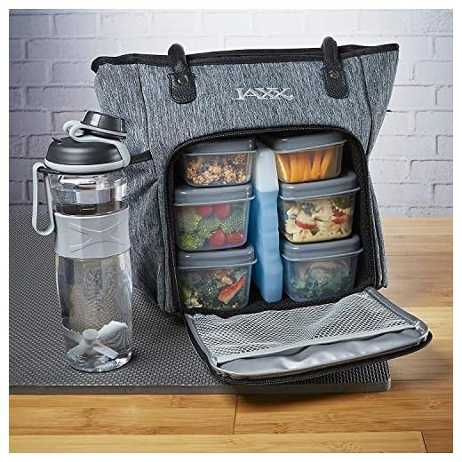 Fit & Fresh JAXX FitPak Meal Prep Lunch Bag with Portion Control Containers & Shaker Bottle, Commuter Series, Gray
