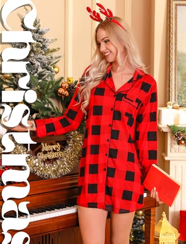 Image of Pjmlifecoco Nightgown for Women Button Down Sleepshirt Short /Long Sleeve Nightdress Soft Modal Sleepwear S-XXL