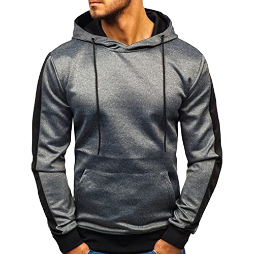 Maiyifu-GJ Men's Stripe Slim Athletic Hoodies Color Block Pullover Hoodie Contrast Color Hooded Sweatshirt with Kanga Pockets (Dark Grey,4X-Large)