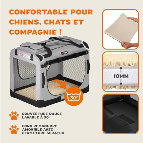 Cage de transport M grise CADOCA pliable pour chien et chat