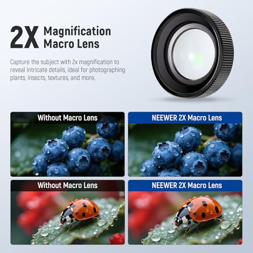 NEEWER Makro Objektiv kompatibel mit DJI Osmo Action 5 Pro/4 Action Kamera, Macro Lens, 2X Vergrößerung, 2 Linsenelemente in 1 Gruppe, 3-4cm Brennweite, Nahaufnahmen Zubehör, Nicht wasserdicht, LS-68