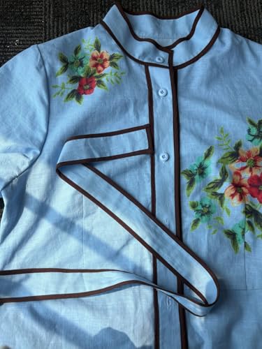 CHARTOU Women's Floral Linen Button Down Wrap Tie Knot Boho Beach Shirt Dress with Belt4