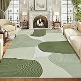 Alishomtll Teppich Wohnzimmer 120x170cm, Schlafzimmer Waschbar Antirutschmatte Teppich, Weicher Kurzflor Moderne Geometrische Linien Pflegeleicht Langlebig Groß Rechteckig Rugs Grün