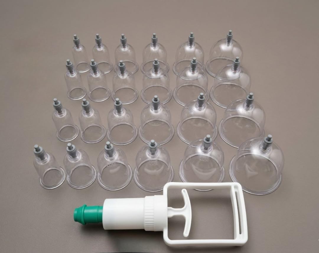 Scholazs Vacuum Cupping Therapy Set - Cupping Kit for Pain Relief, Muscle Recovery, Body Massage & Blood Circulation - Portable Manual Therapy Cups with Magnetic Heads, Transparent Design (Pack of 24)