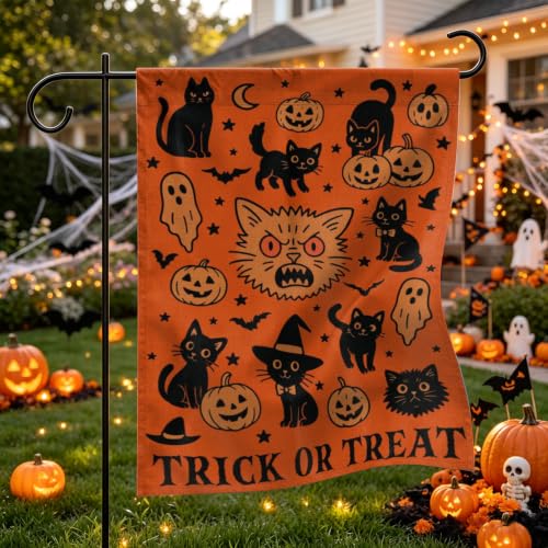 Black Cat Pumpkin Halloween Garden Flag 12x18 Inch Trick or Treat Yard Flag - image 2