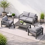 LANOX Gartenmöbel Set alu Gartenlounge-Set Loungeset für 3-4 Personen Terrasse Balkon, wetterfest Sitzgruppe Essgruppe Gartengarnitur (4-TLG., 1×2-Sitzer Sofa, 2×Sessel, 1×Tisch, 8×Auflagen)
