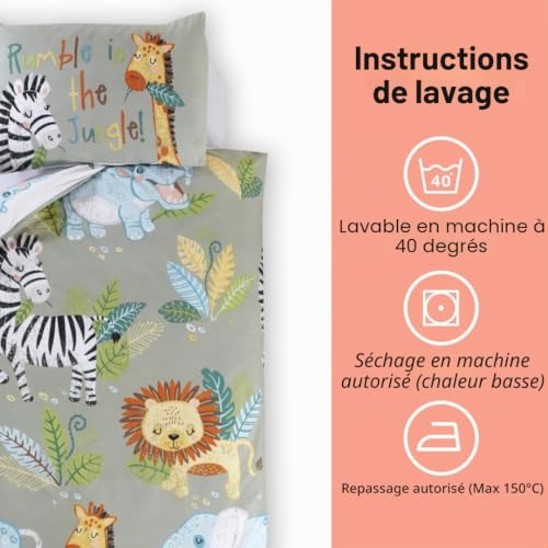 Housse de couette jungle verte pour chambre enfant simple