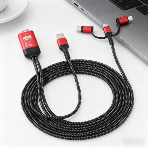 Ticfox Câble Adaptateur Téléphone USB C vers HDMI 3 en 1, Prise en Charge de la Résolution 1080p, HDTV Convertisseur Câble pour Téléviseur et Ordinateur Portable (2 m)