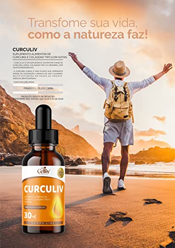 Kit Com 3 - Curcumina em Gotas Curculiv - Cúrcuma e Colágeno Tipo II 30ml + 1 Vitamim C+