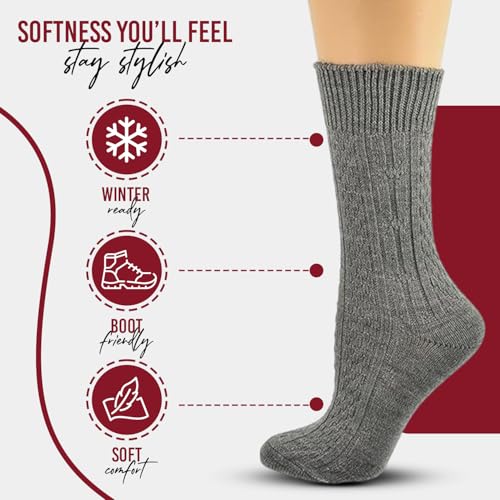 Women's Classic Cable Knit Acrylic Crew Socks Warm Cozy Crew Socks Lightweight Breathable Casual Socks Comfort Gift 2 Pairs4
