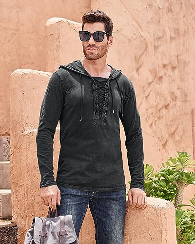 Beotyshow Mens Distressed Tactical Hoodies Sweatshirts Rotro Lace Up Hooded Pullover Outdoor Sports Long/Short Sleeve Shirts3