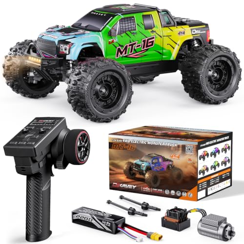 DIKAVEY Camion TéLéCommandé 4x4 Brushless 1/16, Vitesse Maximale 80 Km/H, Tout-Terrain, avec Batterie 3s, éTanche Et Haute Vitesse,IdéAl pour Les Adultes Et Les Aventures sur Neige Ou Sable - Vert