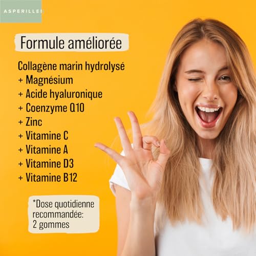 Gommes au Collagène Marin Hydrolysé avec Magnésium + Acide Hyaluronique + Coenzyme Q10 + Vitamine C - Pour la Peau, Cheveux, Articulations et Os - Collagen Gummies - 60 Unités – Image 5