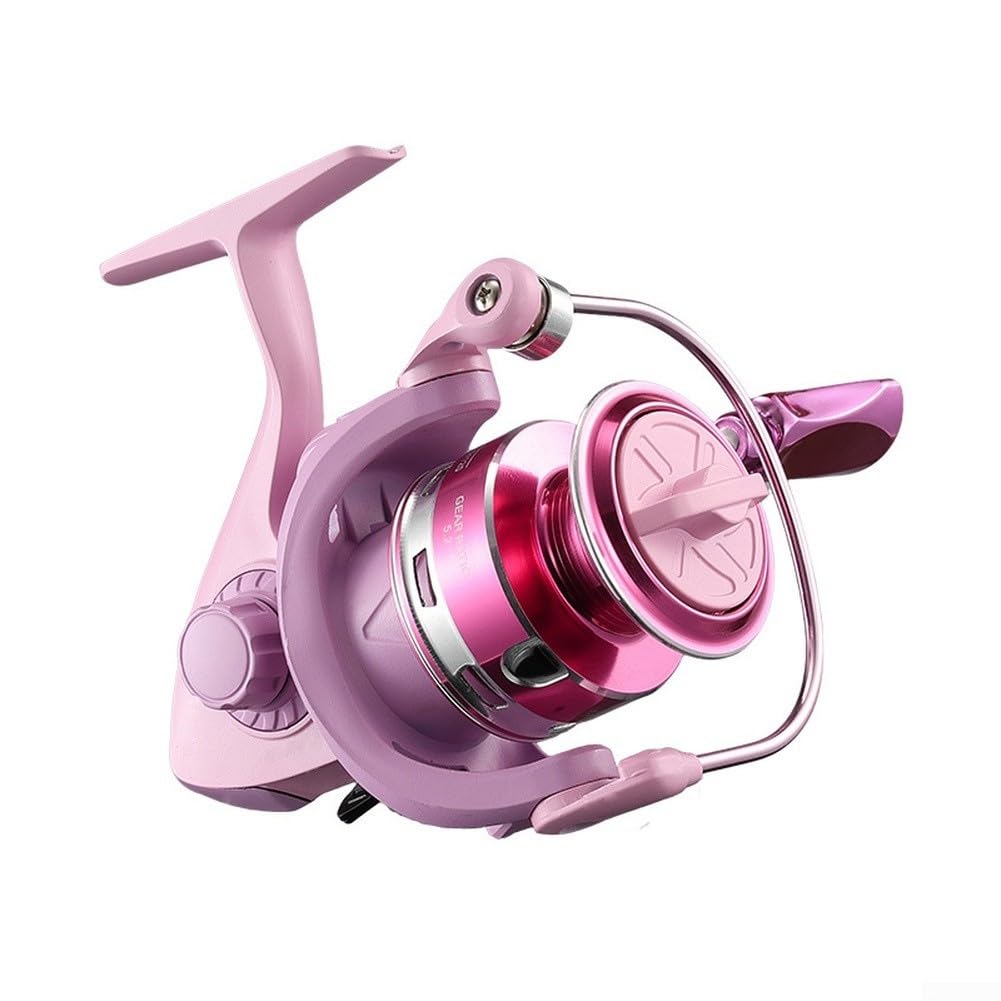 BlesConi Heavy Duty Pink Fishing Reel with 8kg Drag, Smooth Chrome Line Roller and Single-Body Construction for Sea Angling(1000)