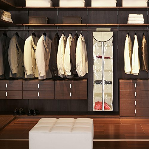 Ziz Home Hanging Closet Organizer with Zipper | 6 Shelves 12”x 12” 48" Closet Organizers and Storage Hanging Sweater Organizer for Closet Storage Hanging Clothes Sweater Shoe Storage Shelf - Thumbnail 2
