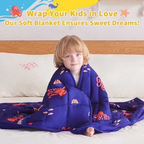anfie Weighted Blanket Kids (40"x60" 5lbs), Weighted Blanket Cooling Blanket for Sleeping,Throw Size Breathable Blanket with Premium Glass Bead(Blue Ocean)