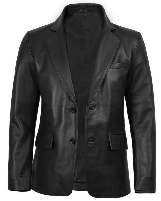 Image of Decrum Leather Blazer for Men | Real Lambskin Leather, Multiple Pockets, Polyester Lined