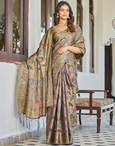 Image of SIRIL Women's Banarasi Silk Jacquard Zari Work Saree With Unstitched Blouse Piece