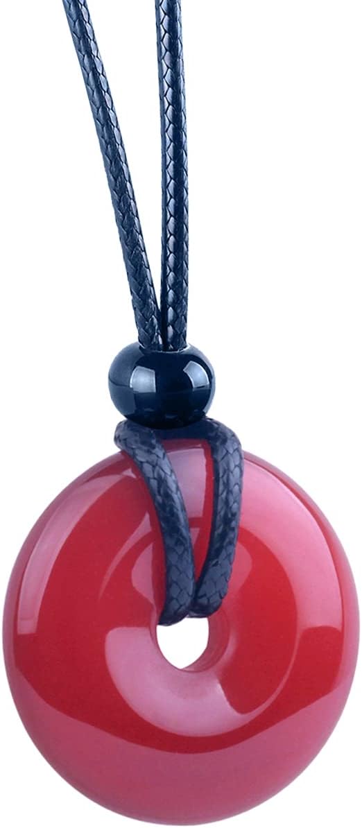 Magic Human Gemstone Crystal Necklace Pendant - Healing Good Luck Donut Crystal Stone Jewelry Necklace - Positive Energy Amulet Unisex Adjustable Cord