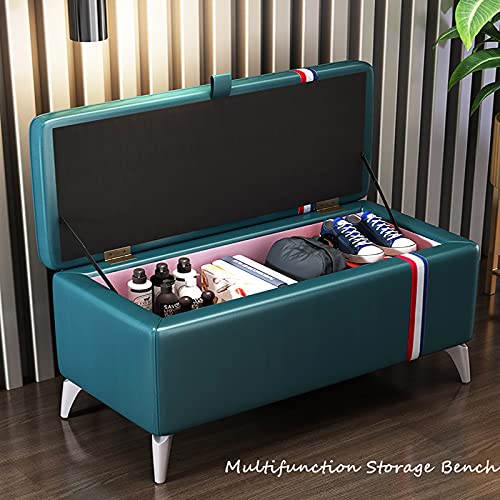 Banc ottoman de rangement en cuir blanc 80cm pour entrée moderne - 4