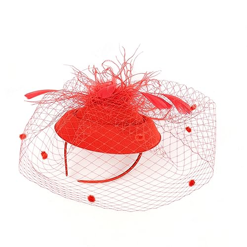 minkissy Fascinators Hats 20s 50s Hat Pillbox Hat Cocktail Tea Party Headwear with Veil Photo Props for Girls and Women Red - Image 2