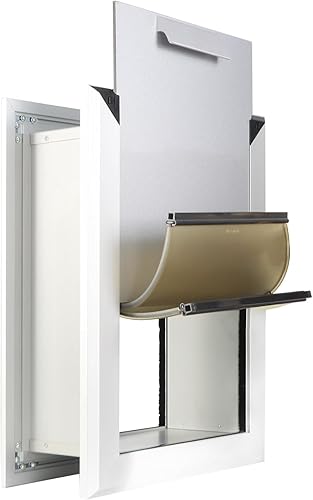 Miniatura 10 de Puerta de aluminio para perros medianos para paredes interiores y exteriores, puerta de aluminio resistente para perros con túnel telescópico, doble