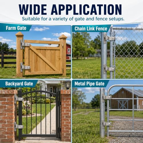 Image of 2-Pack Heavy Duty Wall Mount Gate Hinges for Chain Link Fence, 1-3 /8 inch OD Pipe Farm Gate Hardware with 5 /8 inch Male Pin, Outdoor Metal Gate Hinges