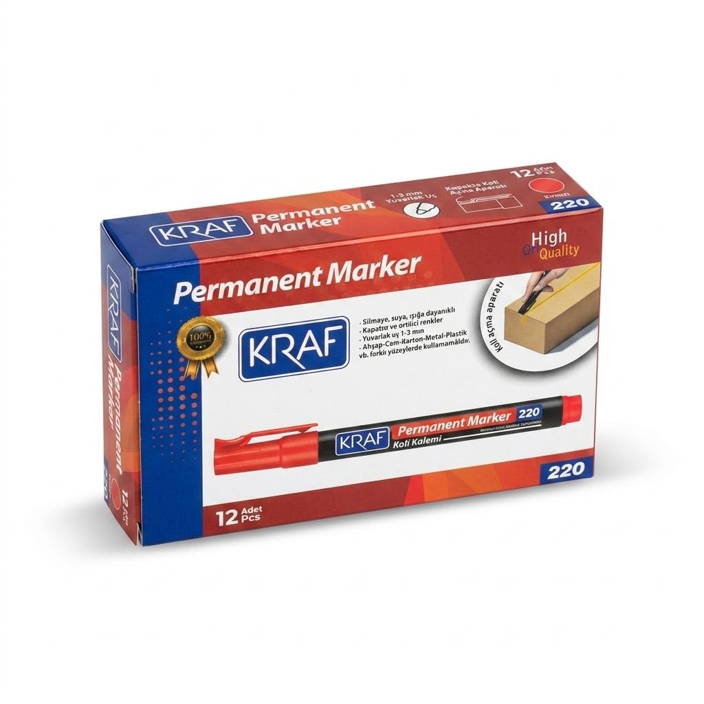 Kraf 220 Permanent Marker Kırmızı Yuvarlak Uçlu 12'li Paket