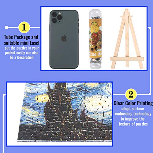 Puzzles pequeños para adultos desafiante con 150 piezas y mini caballete, 6 x 4 pulgadas, 3 unidades con temas pinturas famosas miniatura 3