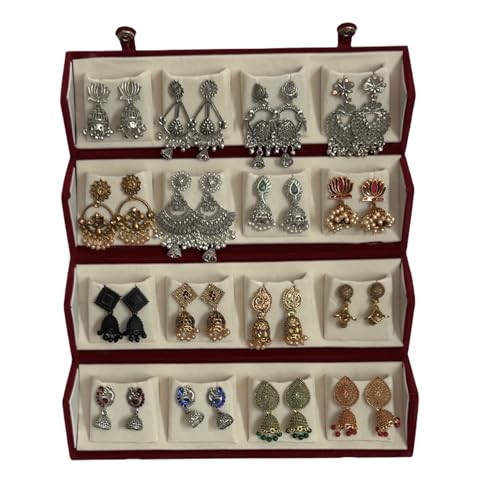 Image of Earrings Set for women, Earrings Set of 16 with Folding Jewellery Box, Traditional & Modern Earring Set for Women & Girls, Gifts for woman, Jhumka for women