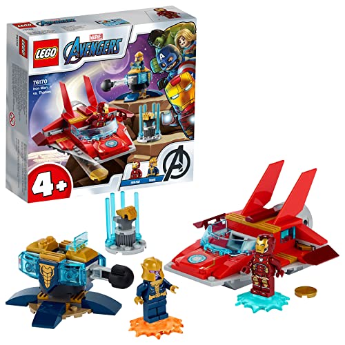 LEGO 76170 Marvel Avengers Iron Man vs. Thanos mit Jet und 2 Superhelden Figuren, Spielzeug ab 4 Jahren