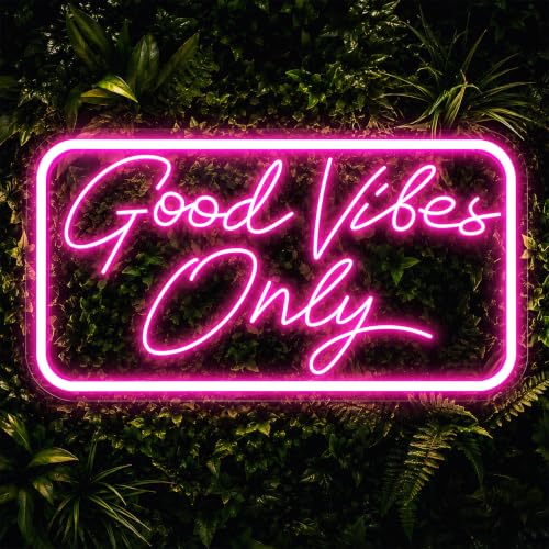 Good Vibes Only Neon Sign with Stand Pink LED Neon Light for Bedroom Desk & Wall Decor Dimmable LED Sign for Room Party & Bar Gift for Girls Teens & Friends(16 x 9)
