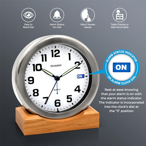 Sharp Brushed Metal Silent Alarm Clock product image