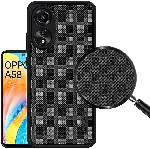 BOKYAS per Custodia Oppo A58 4G con Custodia per Fotocamera Scorrevole e Supporto per Anello [Cover Anti-Caduta Compatibile con Supporto Magnetico per Auto], Nero