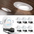 Sunco 6 Pack 4 Inch Adjustable Recessed Lighting 4 Inch LED, Angled Directional Eyeball Canless Gimbal, 750 LM, Selectable CCT 2700K/3000K/4000K/5000K/6000K, Dimmable, 8W, with Junction Box ETL
