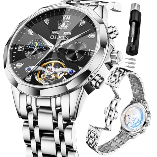 Image of OLEVS Watch Men Mechanical Luxury Classic Fashion Dress Men's Watches Waterproof Stainless Steel Self Winding Watches for Men Large Face Diamond Date No Battery Mens Watch Relojes para Hombres