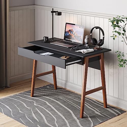 Modern Design Parma Small Desk for Bedroom, Black 42 Inch Writing Desk with Drawer, by Crafts and Comfort